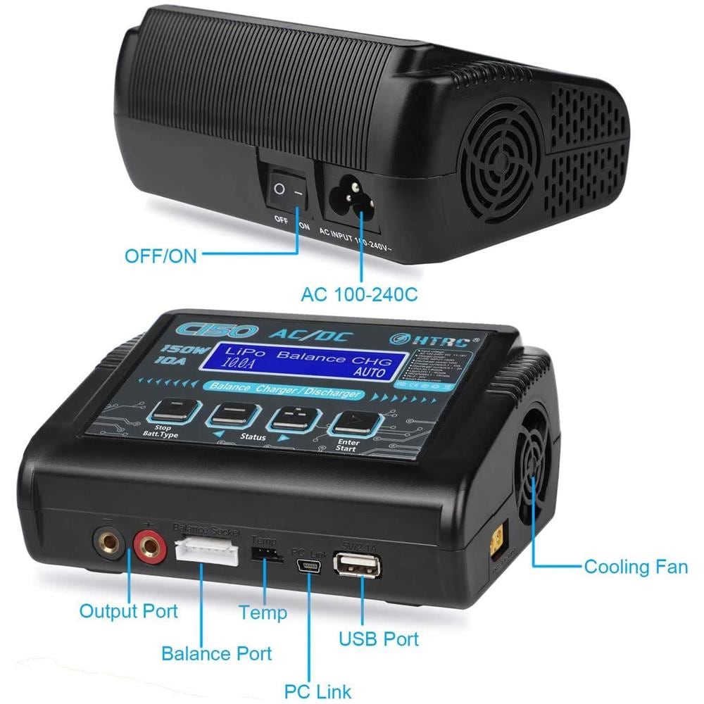 1 Pezzo Htrc Caricabatteria Lipo Rc Scaricatore Bilanciamento 150w 10a 1-6s Ac / dc C150 Per Nicd Li-ion Life Nimh Lihv Pb Smart Battery (nero) - Foto 2