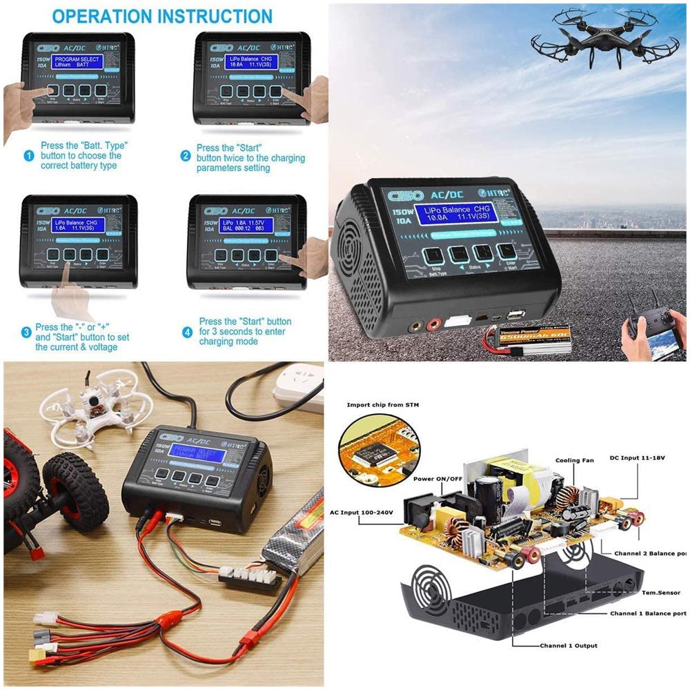 1 Pezzo Htrc Caricabatteria Lipo Rc Scaricatore Bilanciamento 150w 10a 1-6s Ac / dc C150 Per Nicd Li-ion Life Nimh Lihv Pb Smart Battery (nero) - Foto 3