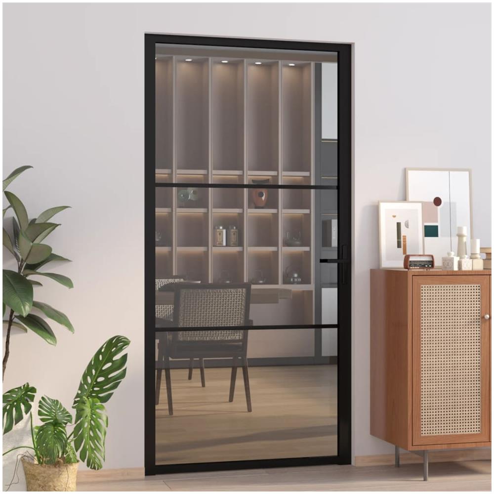 Porta Interna 102,5x201,5 Cm Nera In Vetro Esg E Alluminio - Foto 1