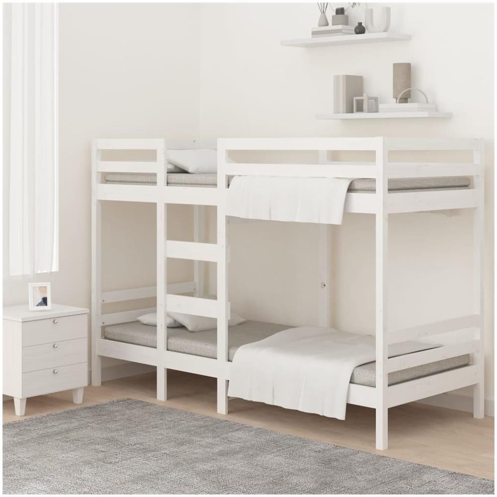 Letto a Castello Bianco 90x200 cm in Legno Massello di Pino - Foto 3