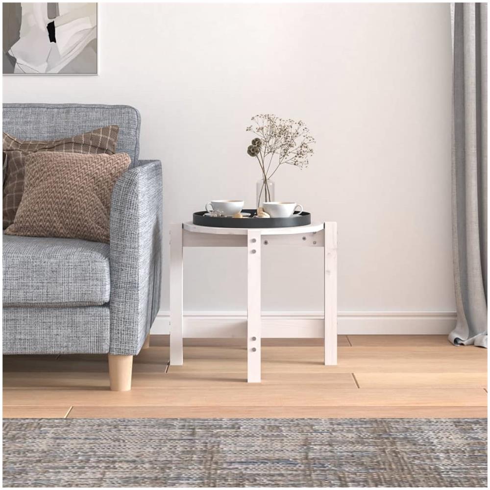 Tavolino da Salotto Bianco ? 52,5x45 cm Legno Massello di Pino - Foto 3