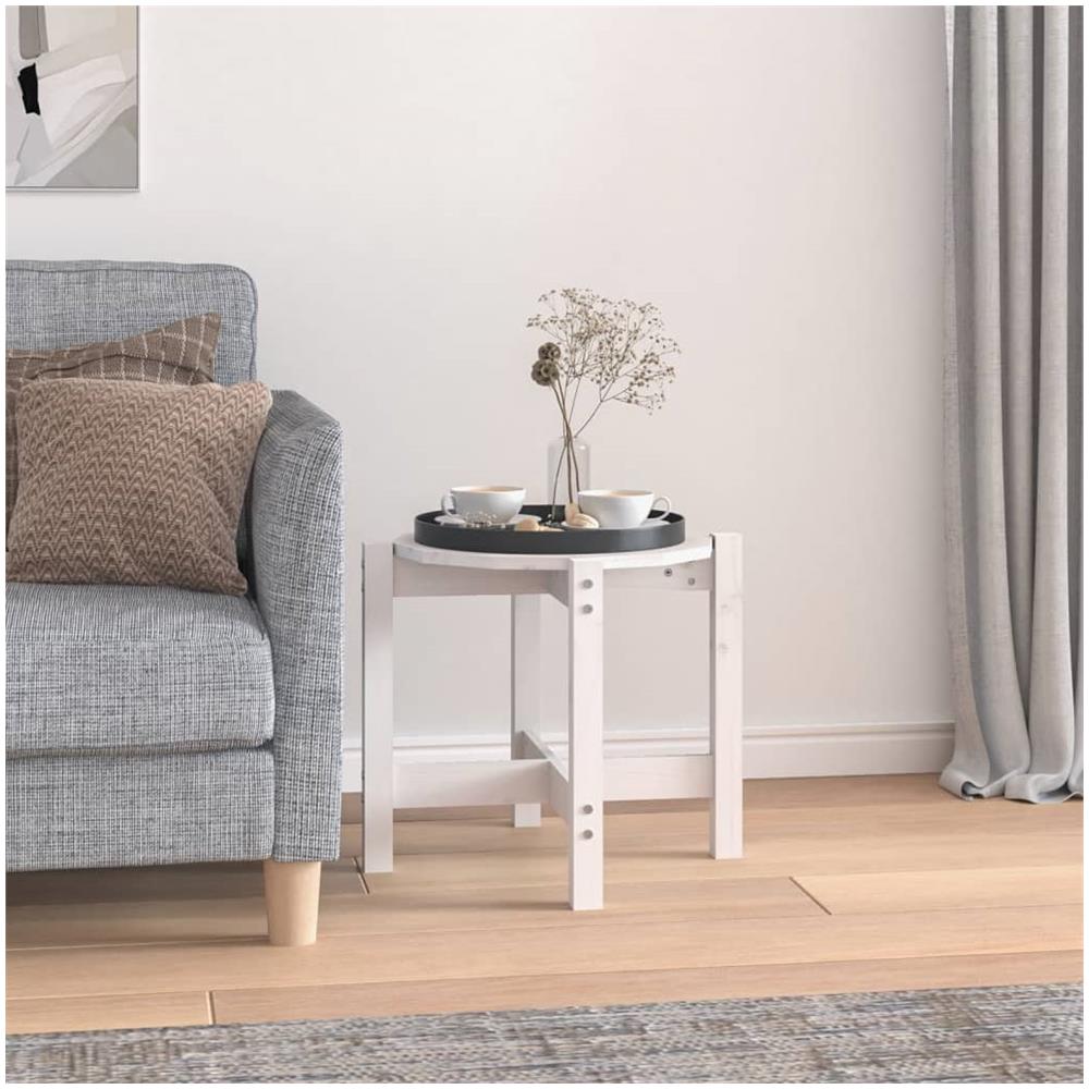 Tavolino da Salotto Bianco ? 52,5x45 cm Legno Massello di Pino - Foto 1