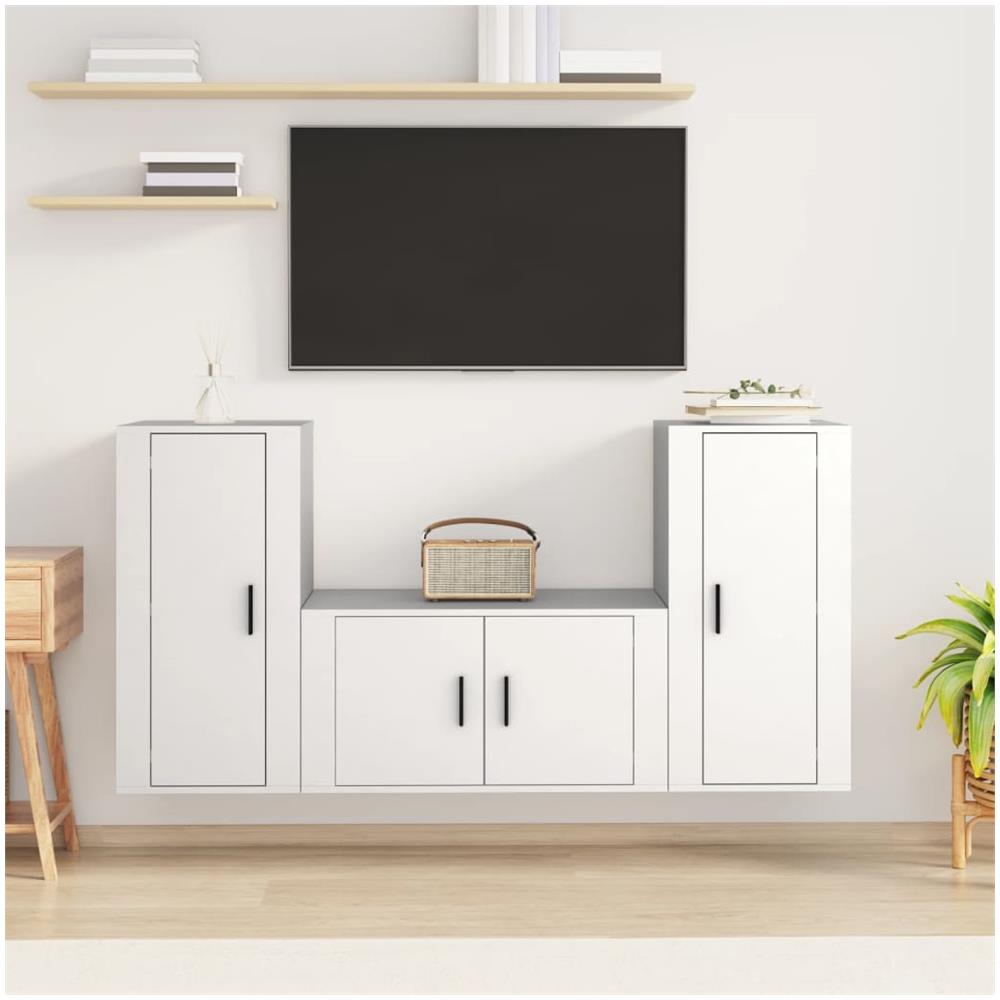 Set Mobili Porta Tv 3 Pz Bianco In Legno Multistrato - Foto 1