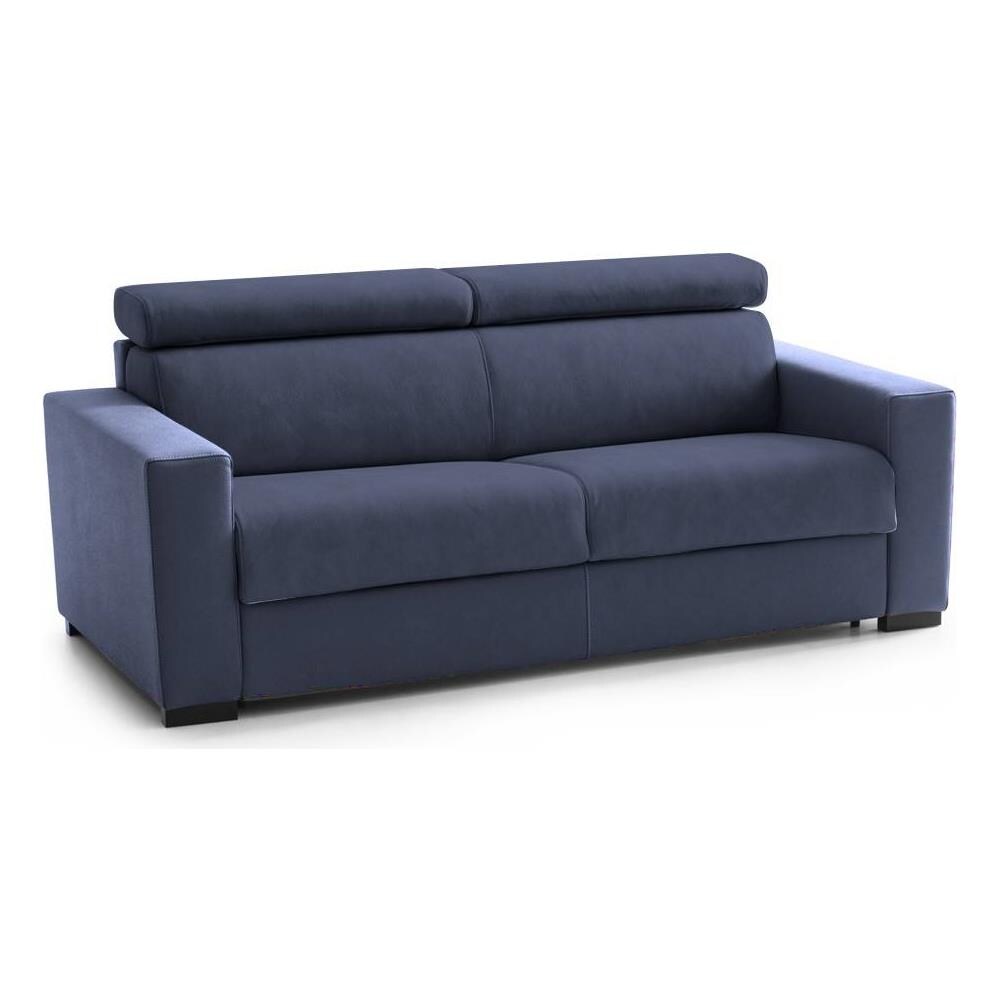 Divano Letto Aida, Divano A 2 Posti Large, 100% Made In Italy, Sofà Soggiorno Con Apertura Girevole, Con Poggiatesta Regolabili E Braccioli Slim, Cm 180x95h85, Blu - Foto 4