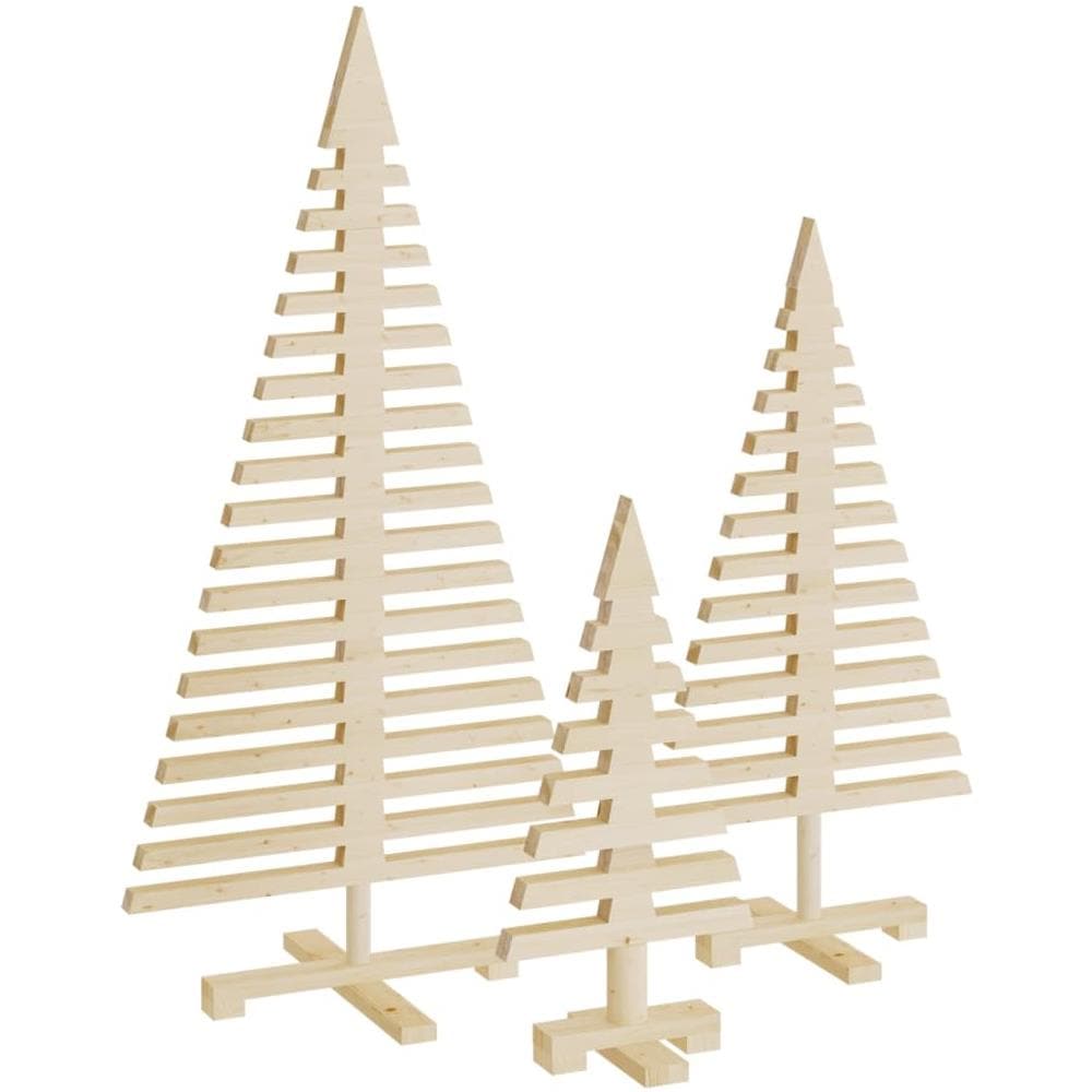 Alberi Di Natale Decorativi In Legno 3pz Legno Massello Di Pino - Foto 2