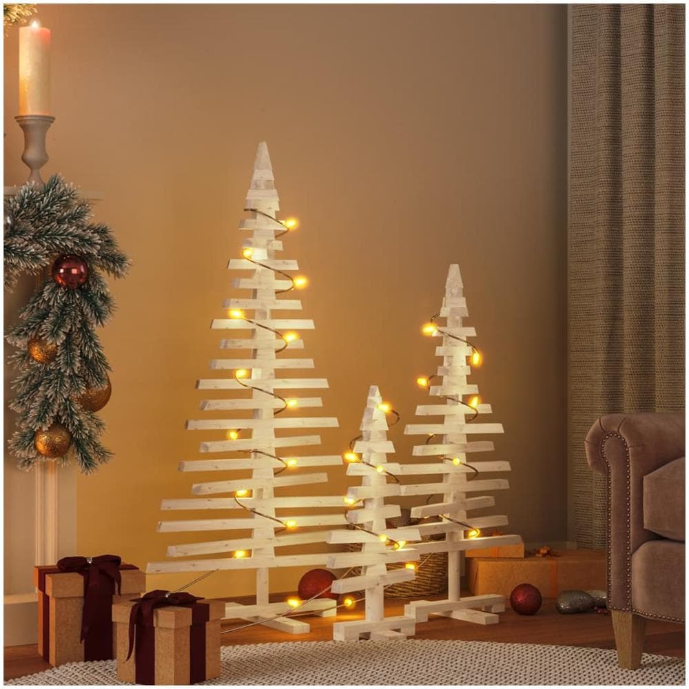 Alberi Di Natale Decorativi In Legno 3pz Legno Massello Di Pino - Foto 1