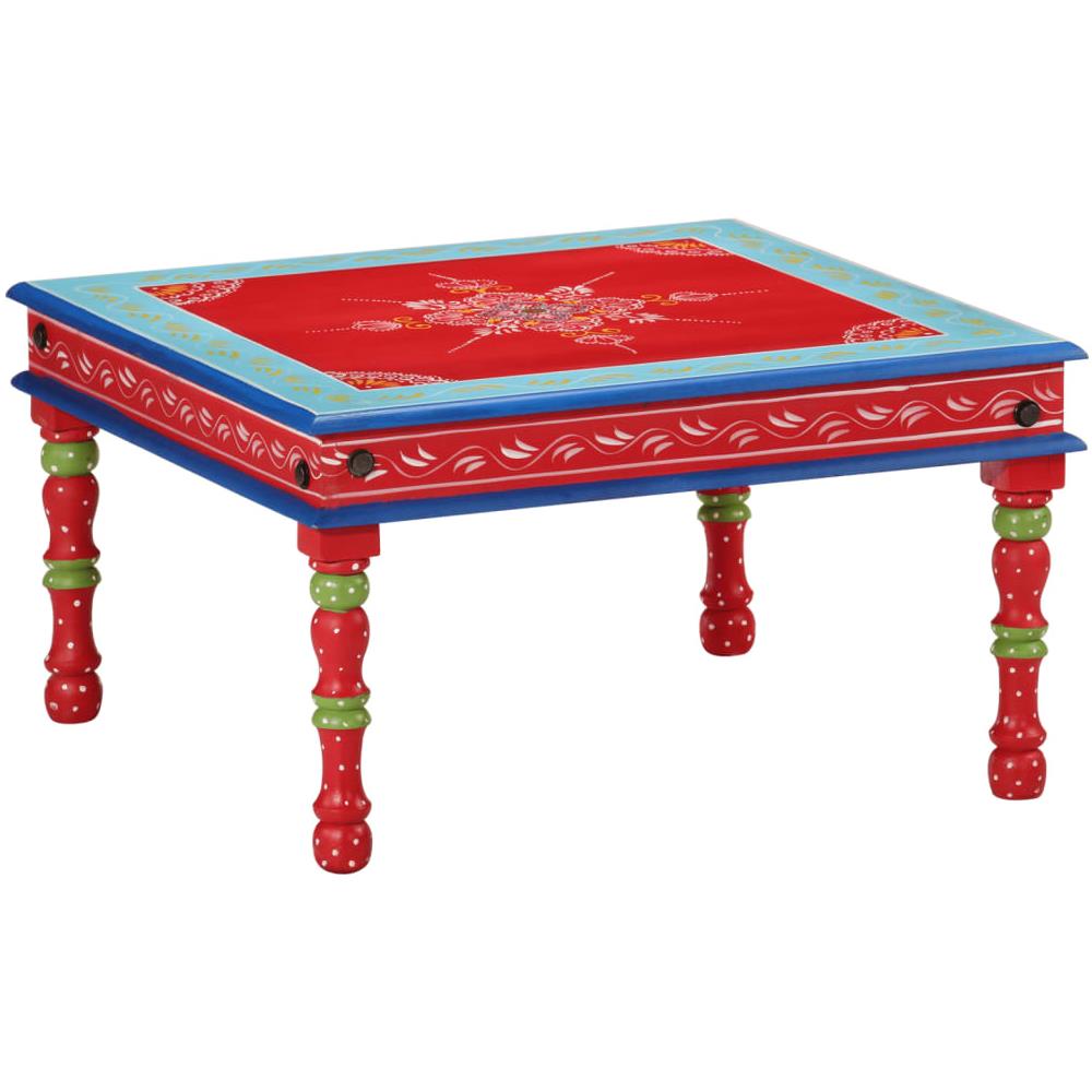 Tavolino Salotto Rosso Dipinto A Mano Legno Massello Di Mango - Foto 1