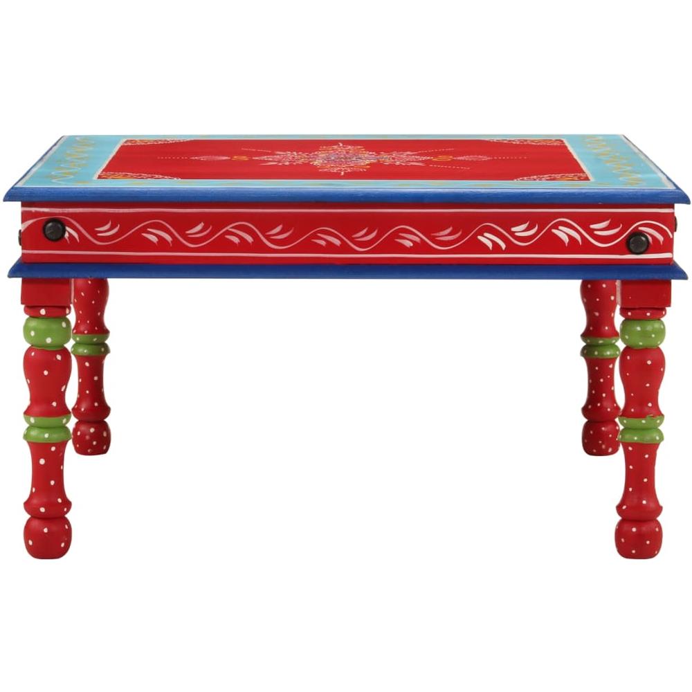 Tavolino Salotto Rosso Dipinto A Mano Legno Massello Di Mango - Foto 2