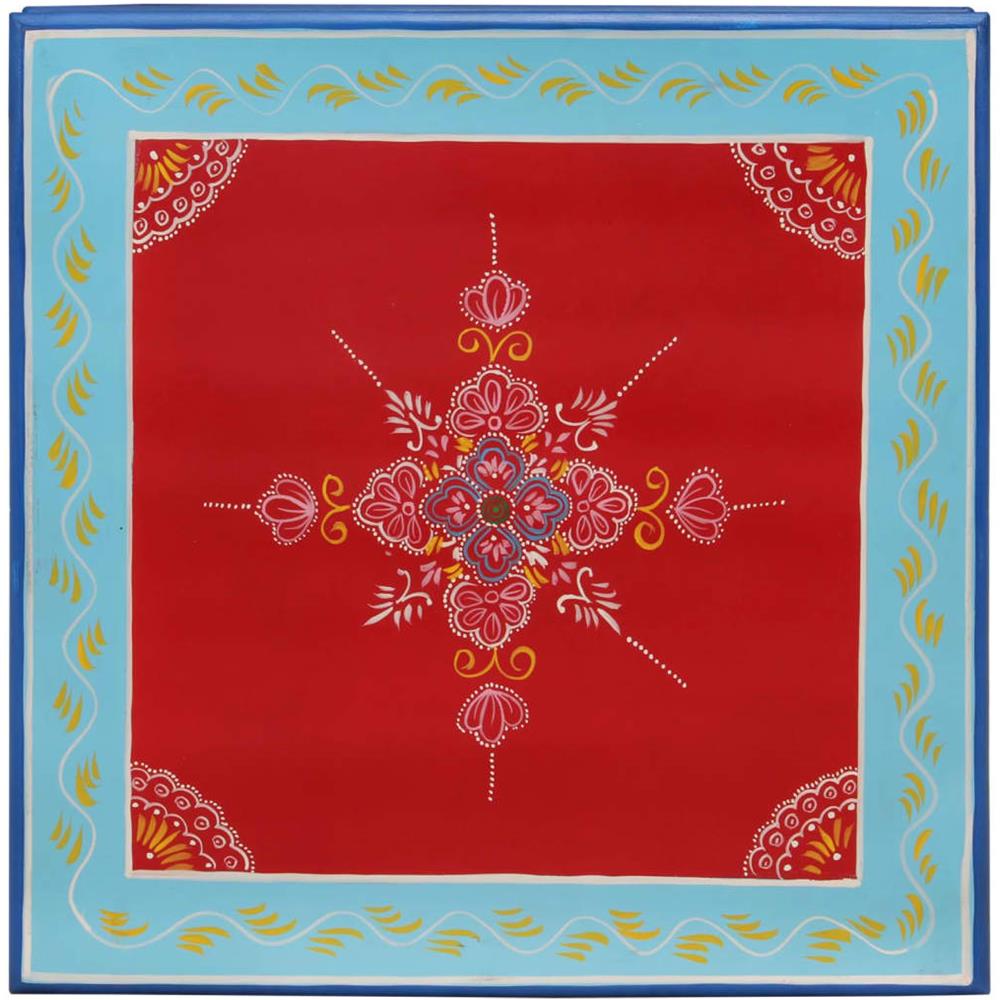 Tavolino Salotto Rosso Dipinto A Mano Legno Massello Di Mango - Foto 3