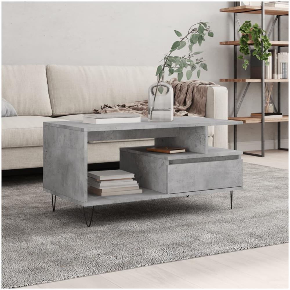Tavolino Salotto Grigio Cemento 90x49x45 Cm Legno Multistrato - Foto 1