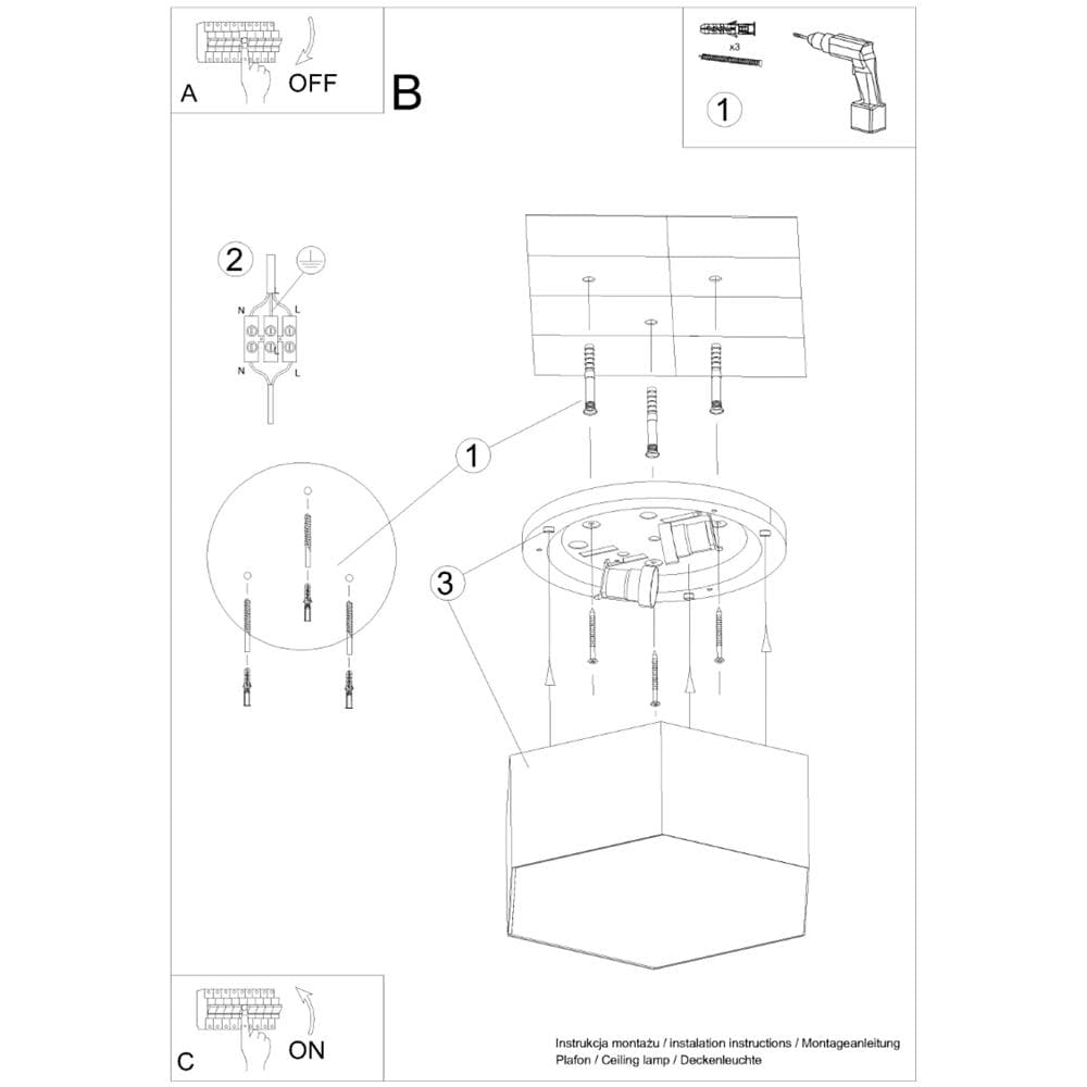 Sollux Lighting Lampada Da Soffitto Sunde 13 Bianco Sl.1057 - Moderno Lampade Da Soffitto Bianco 13.5x30.5x26.5 Cm - Foto 1