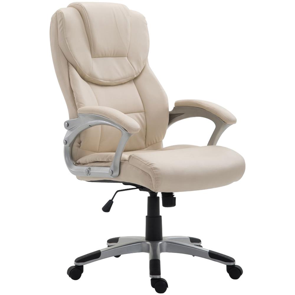 Sedia da Ufficio XL Texas V2, in Similpelle, Sedia presidenziale, meccanismo di Oscillazione, Super Imbottita, Max capacità di carico 180 kg, Girevole, con braccioli, Alto Schienale Crema - Foto 1