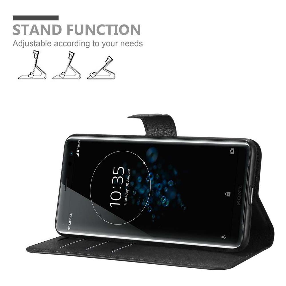 Custodia Compatibile Con Sony Xperia Xz3 In Nero Carbone - Coperchio Protettiva Con Chiusura Magnetica, Funzione Stand E Tasca Per Le Carte - Foto 2