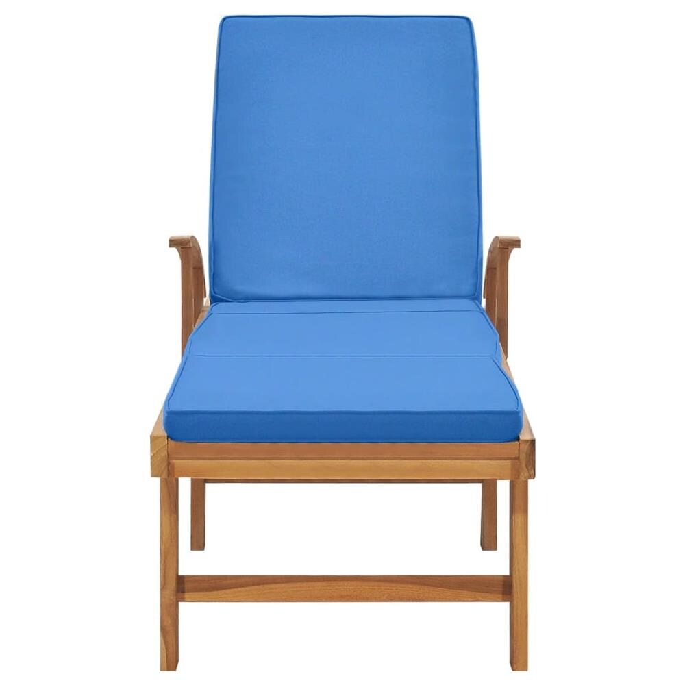 Lettino Prendisole con Cuscino in Massello di Teak Blu - Foto 2