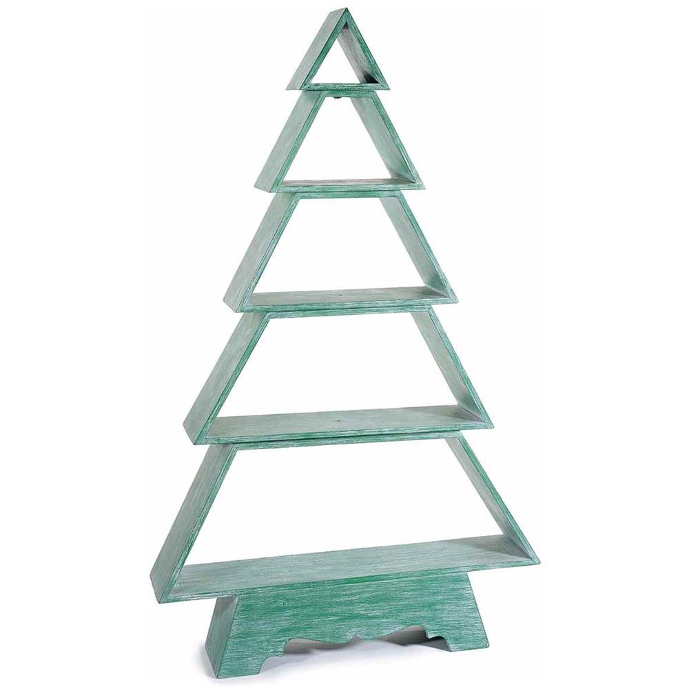 Albero Di Natale In Legno Con 5 Mensole Colore Verde Albero Di Natale Per La Casa Espositore Natalizio Per Vetrine E Negozi - Foto 1