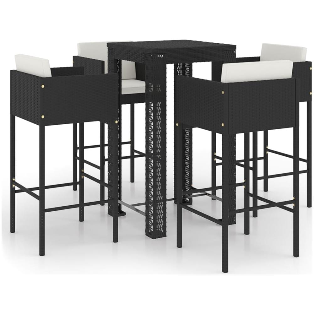 Set Bar Da Giardino 5 Pz Con Cuscini Polyrattan Nero - Foto 2