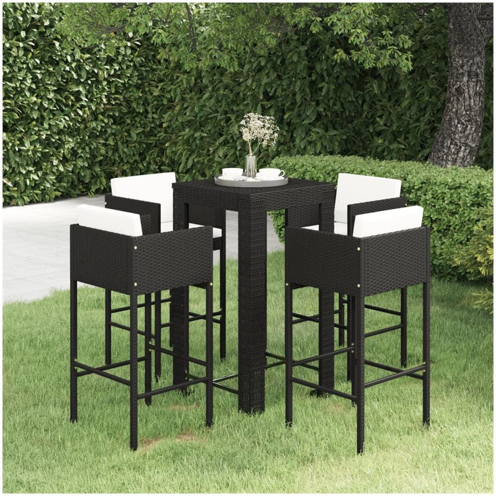 Set Bar Da Giardino 5 Pz Con Cuscini Polyrattan Nero - Foto 1