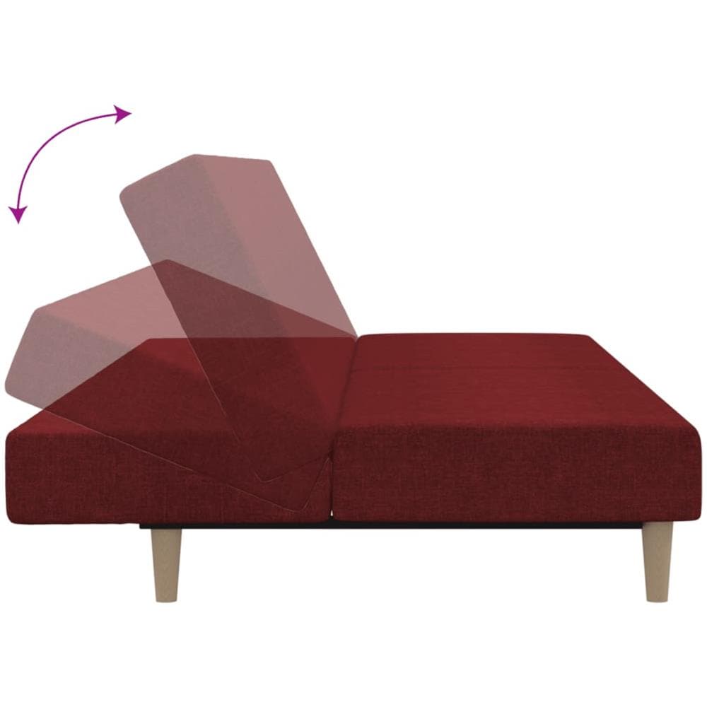 Divano Letto A 2 Posti Con Poggiapiedi Rosso Vino In Tessuto - Foto 2