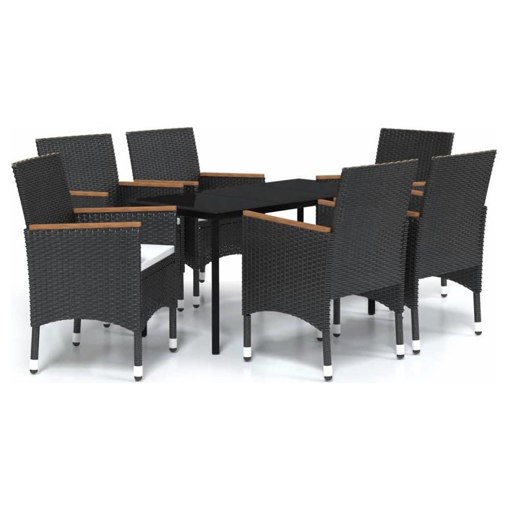 Set Mobili Da Pranzo Per Giardino 7 Pz Con Cuscini Nero - Foto 2