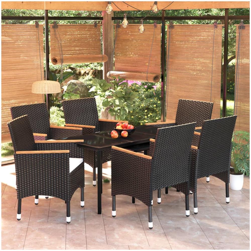 Set Mobili Da Pranzo Per Giardino 7 Pz Con Cuscini Nero - Foto 1
