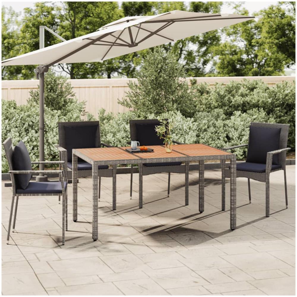 Tavolo Giardino Piano Legno Grigio Polyrattan E Massello Acacia - Foto 1