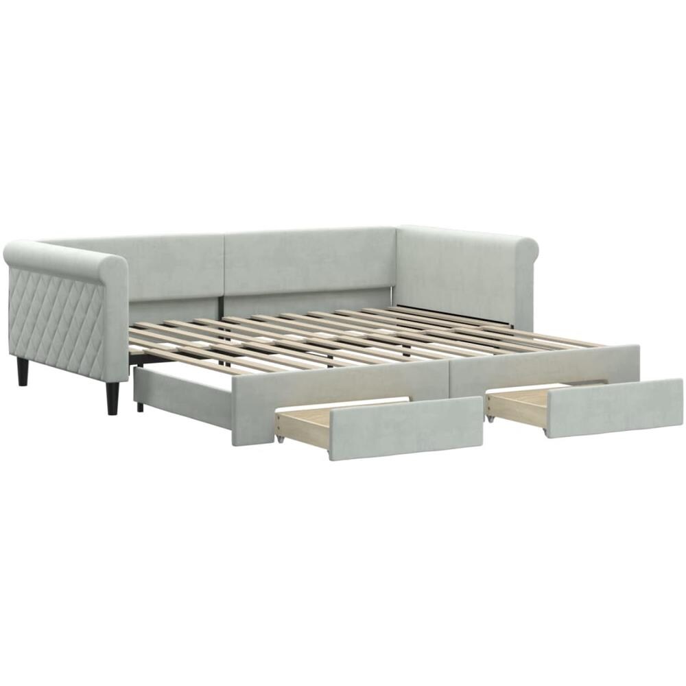 Divano Letto Estraibile Cassetti Grigio Chiaro 100x200 Velluto - Foto 1