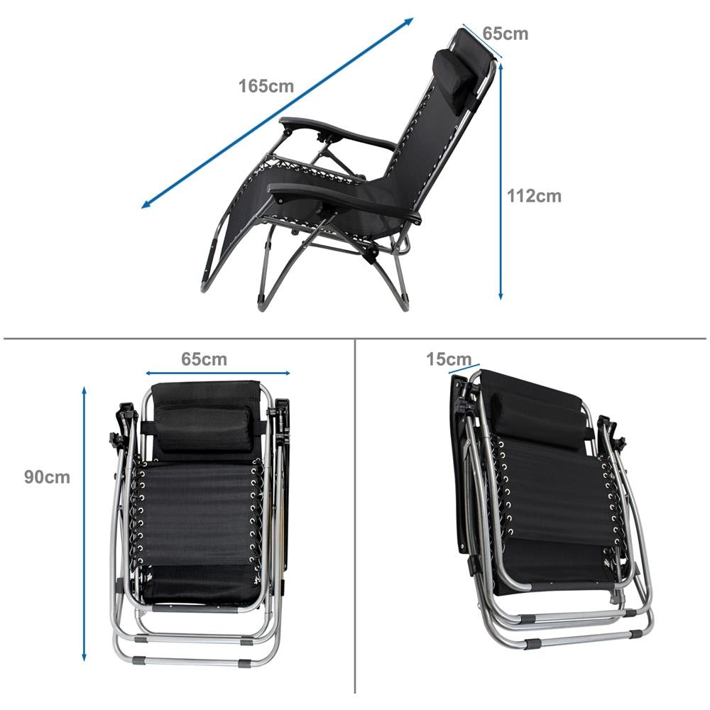 Sdraio Per Giardino Sedia Pieghevole A Gravit? ? Zero 165 X 112 X 65 Cm Nero Textilene Con Cuscino Carico Massimo: 100 Kg - Foto 2