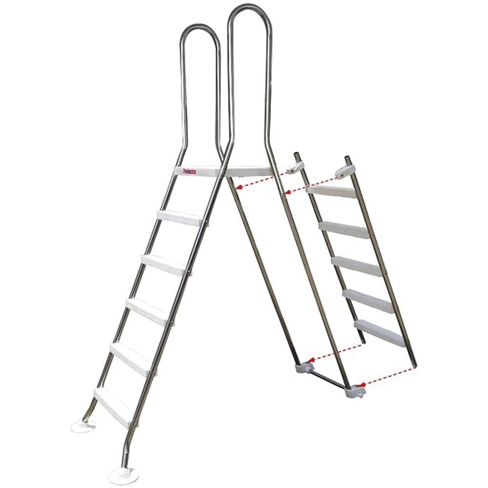 New Plast Scaletta Top Inox Safe Piscine Fuori Terra Altezza Bordo 150 Cm 5 + 5 Scalini Piattaforma Antiscivolo Blocchi Sicurezza Scala Parte Frontale Estraibile Struttura Viteria Realizzata Acciaio Inox 304 Prolungata Inalterabilità - Foto 2