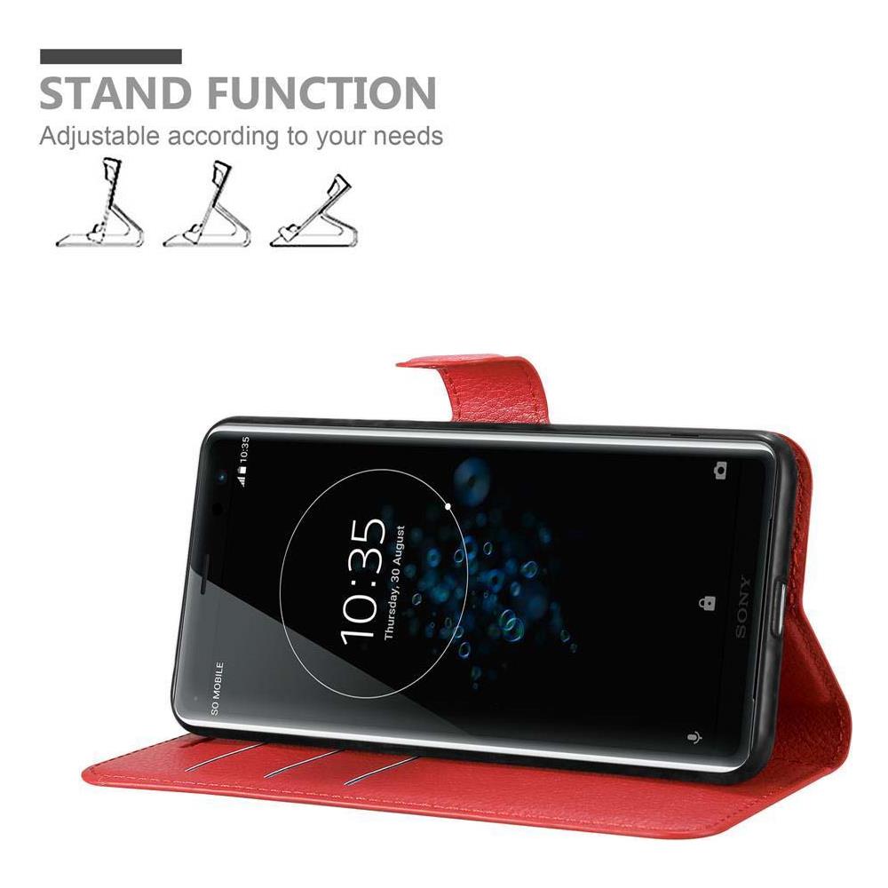Custodia Compatibile Con Sony Xperia Xz3 In Rosso Carminio - Coperchio Protettiva Con Chiusura Magnetica, Funzione Stand E Tasca Per Le Carte - Foto 2