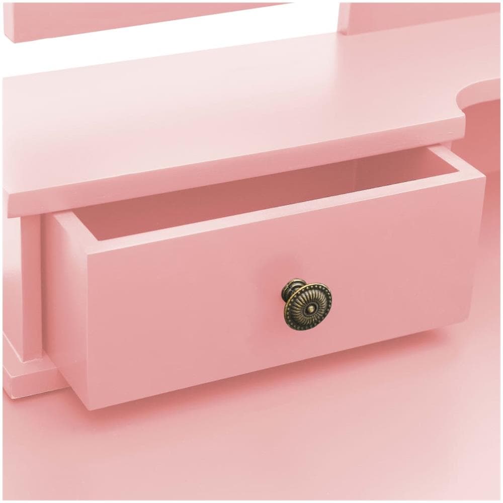 Tavolo Da Trucco E Sgabello Rosa 100x40x146cm Legno Paulownia - Foto 2