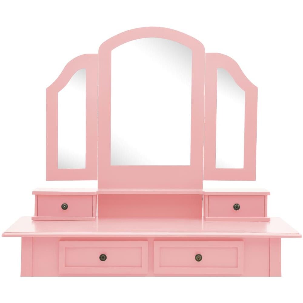 Tavolo Da Trucco E Sgabello Rosa 100x40x146cm Legno Paulownia - Foto 8