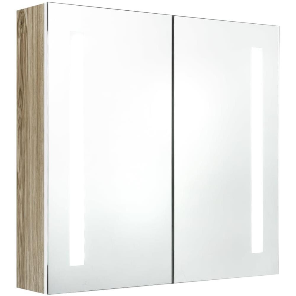 Armadietto Bagno con Specchio e LED Bianco e Rovere 62x14x60 cm - Foto 2