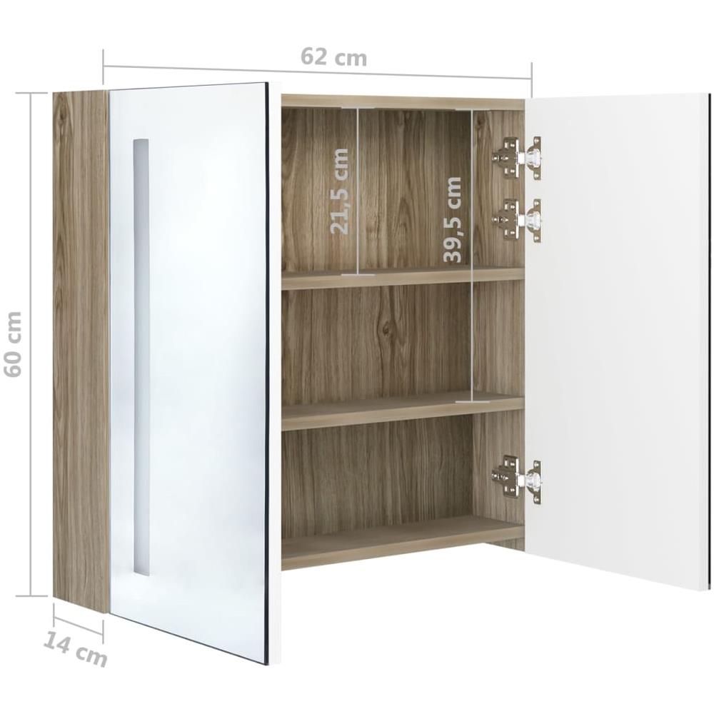 Armadietto Bagno con Specchio e LED Bianco e Rovere 62x14x60 cm - Foto 8