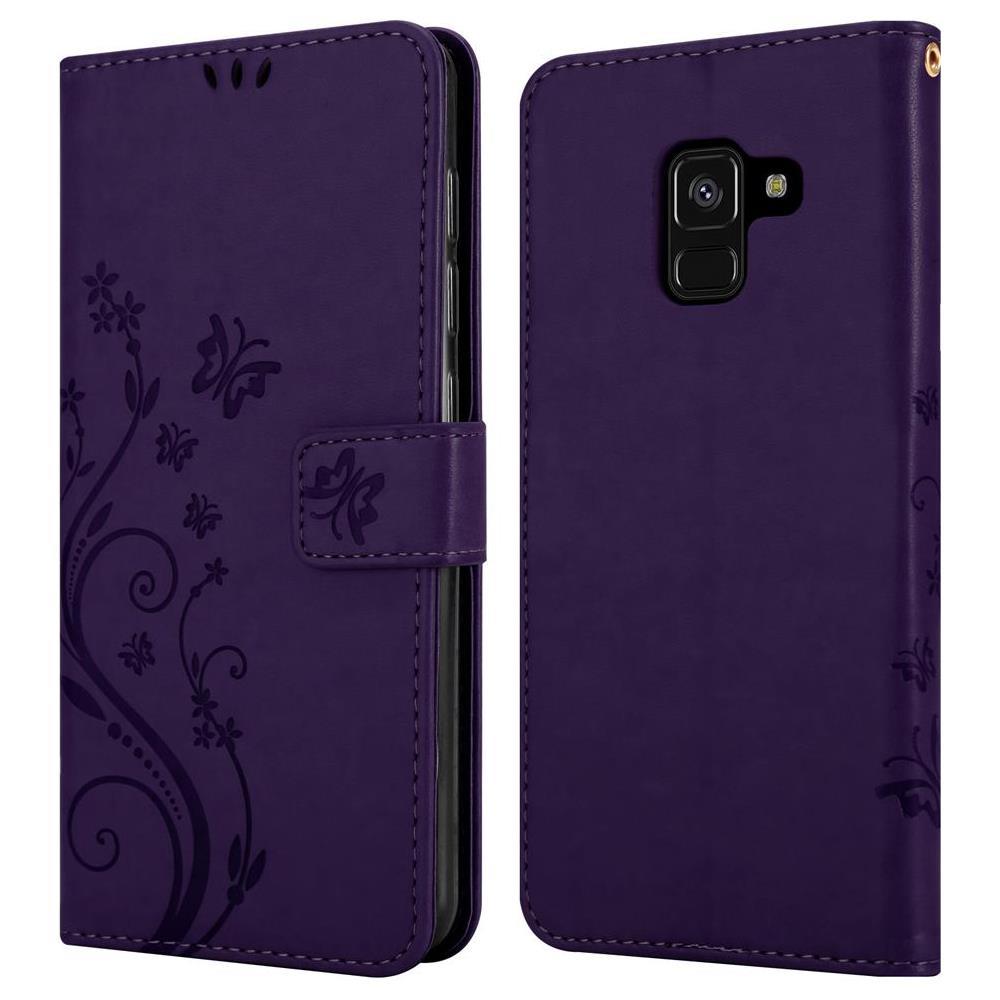 Custodia Compatibile Con Samsung Galaxy A8 2018 In Lilla Scuro Fiore - Coperchio Protettivo In Design Floreale Con Chiusura Magnetica, Funzione Stand E Slot Per Carte - Foto 8