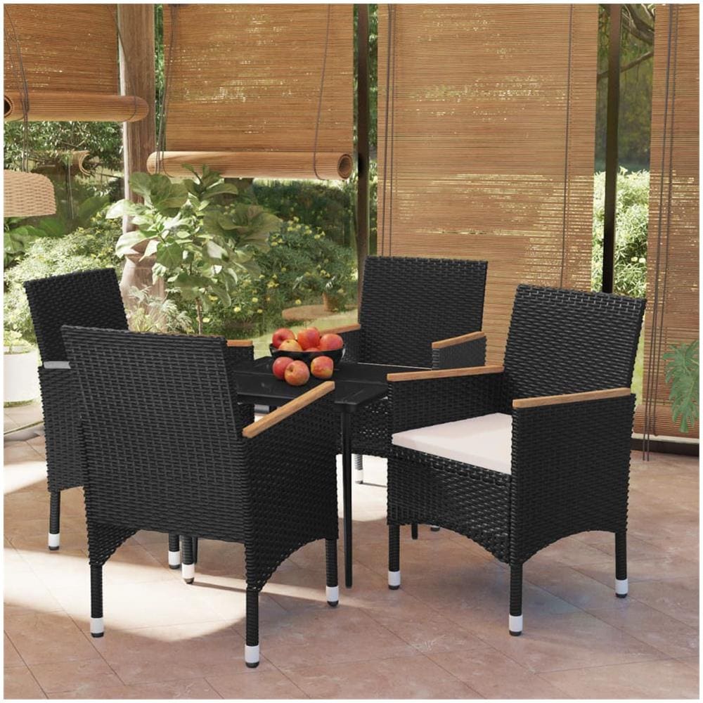 Set Mobili Da Pranzo Per Giardino 5 Pz Con Cuscini Nero - Foto 1