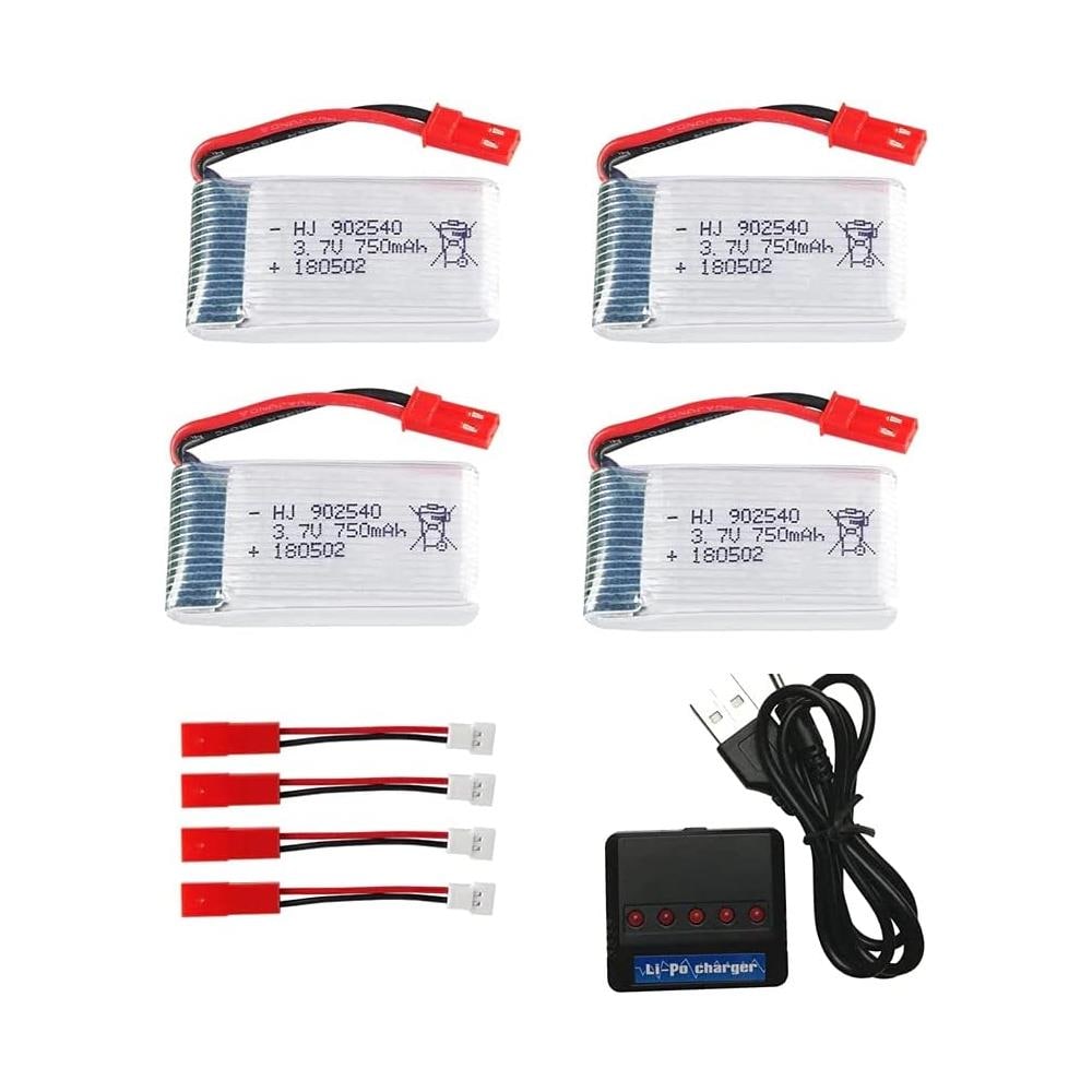 4 Pezzo Batteria Lipo Ricaricabile (3.7 V 750mah) Per Rc Droni Quadricotteri Mjx X300c X400 X800 + Caricatore - Foto 1