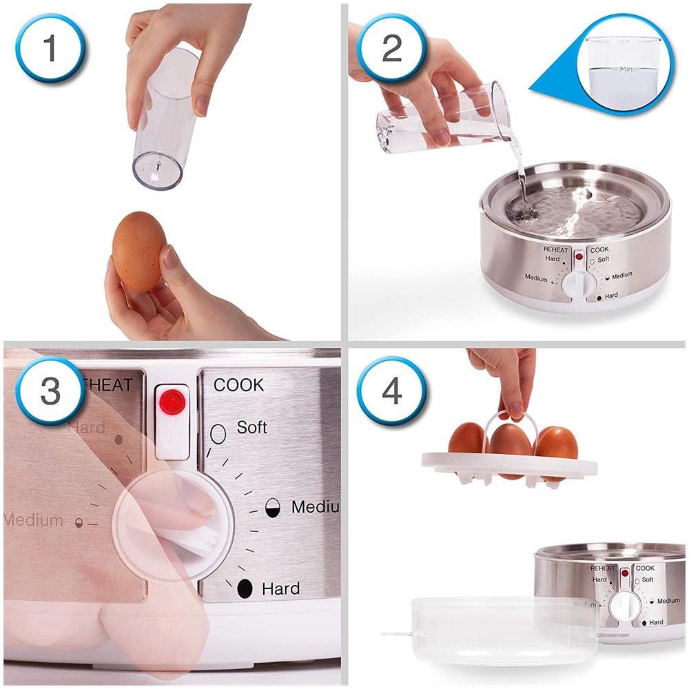 Eb35 Cuoci Uova Elettrico Automatico Bolliuova 350w Bollitore A Vapore Mini Vaporiera Elettrica 1-7 Uova Termostato Timer Uova Sode / Dure / Medie / Alla Coque - Dosatore E Ago Fora-uova - Foto 2