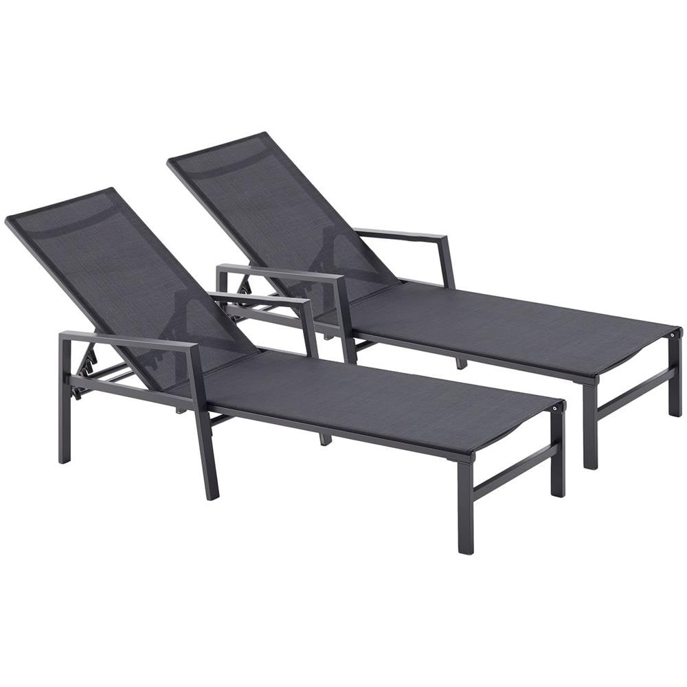 Set Di 2 Sdraio In Alluminio Grigio Scuro E Nero Bari - Foto 1