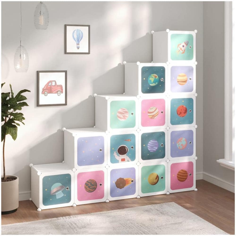 Scaffale Portaoggetti Per Bambini Con 15 Cubi Bianchi In Pp - Foto 1