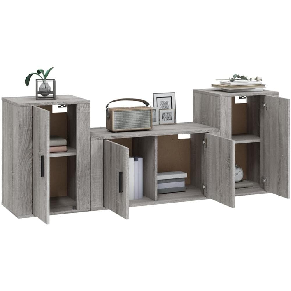 Set Mobili Porta Tv 3 Pz Grigio Sonoma In Legno Multistrato - Foto 10