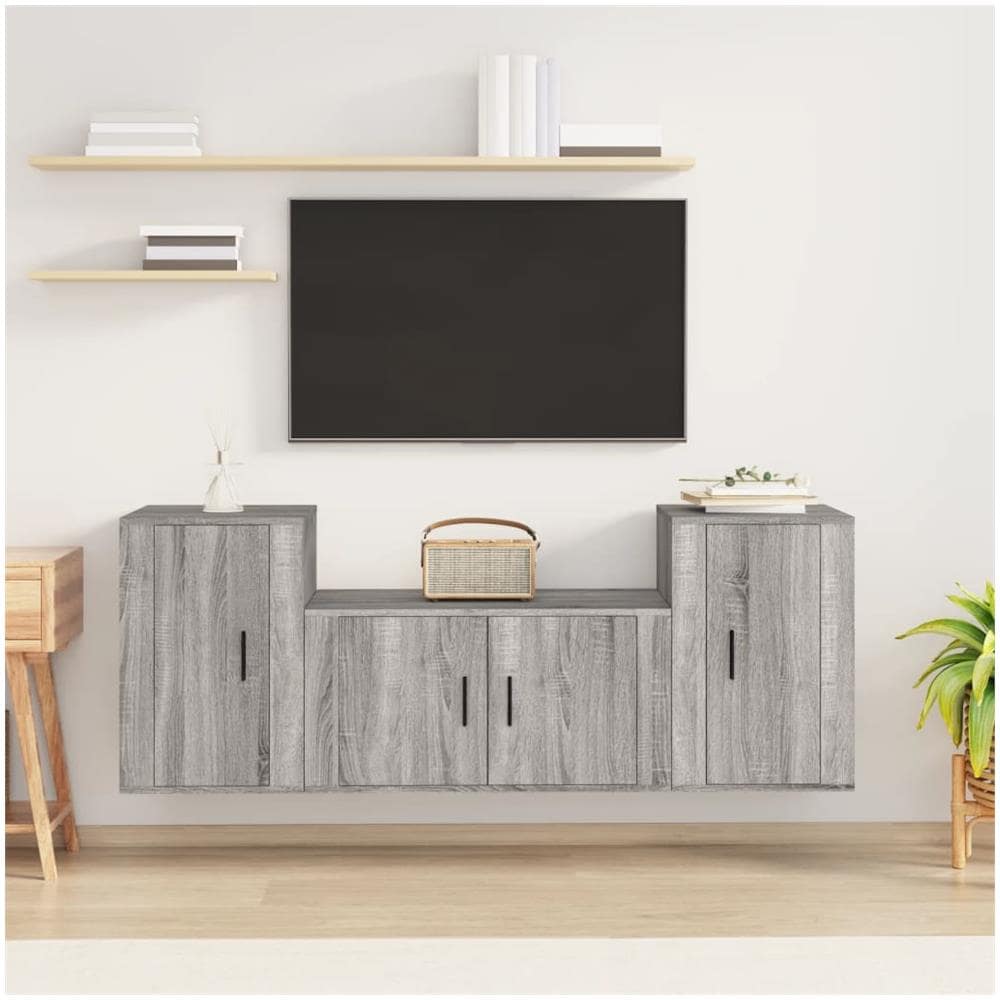 Set Mobili Porta Tv 3 Pz Grigio Sonoma In Legno Multistrato - Foto 1