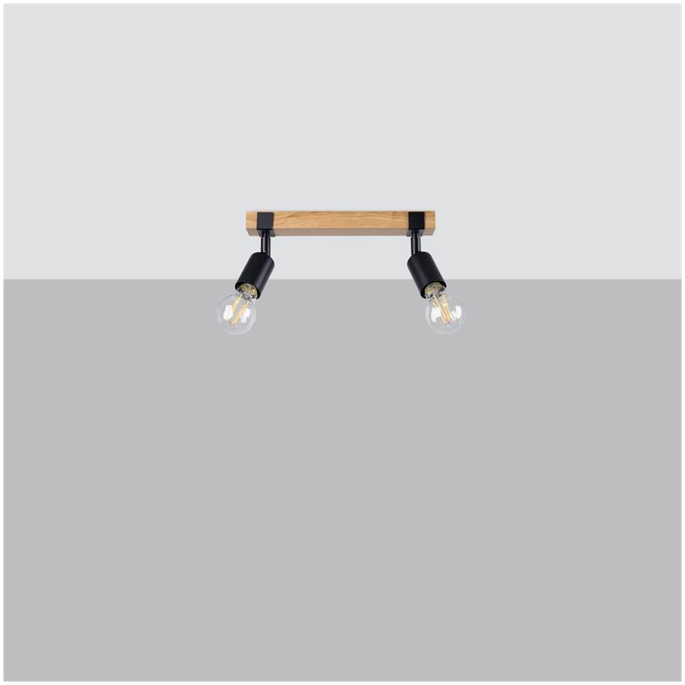 Lampada Da Soffitto Zuca 2 Nero Sl. 1296 - Moderno Lampade Da Soffitto Legno Nero 14x38x15 Cm - Foto 2