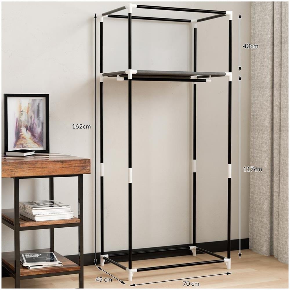 Armadio in tessuto TNT Guardaroba Appendiabiti con ripiano 70x46x160 cm Blu - Foto 4