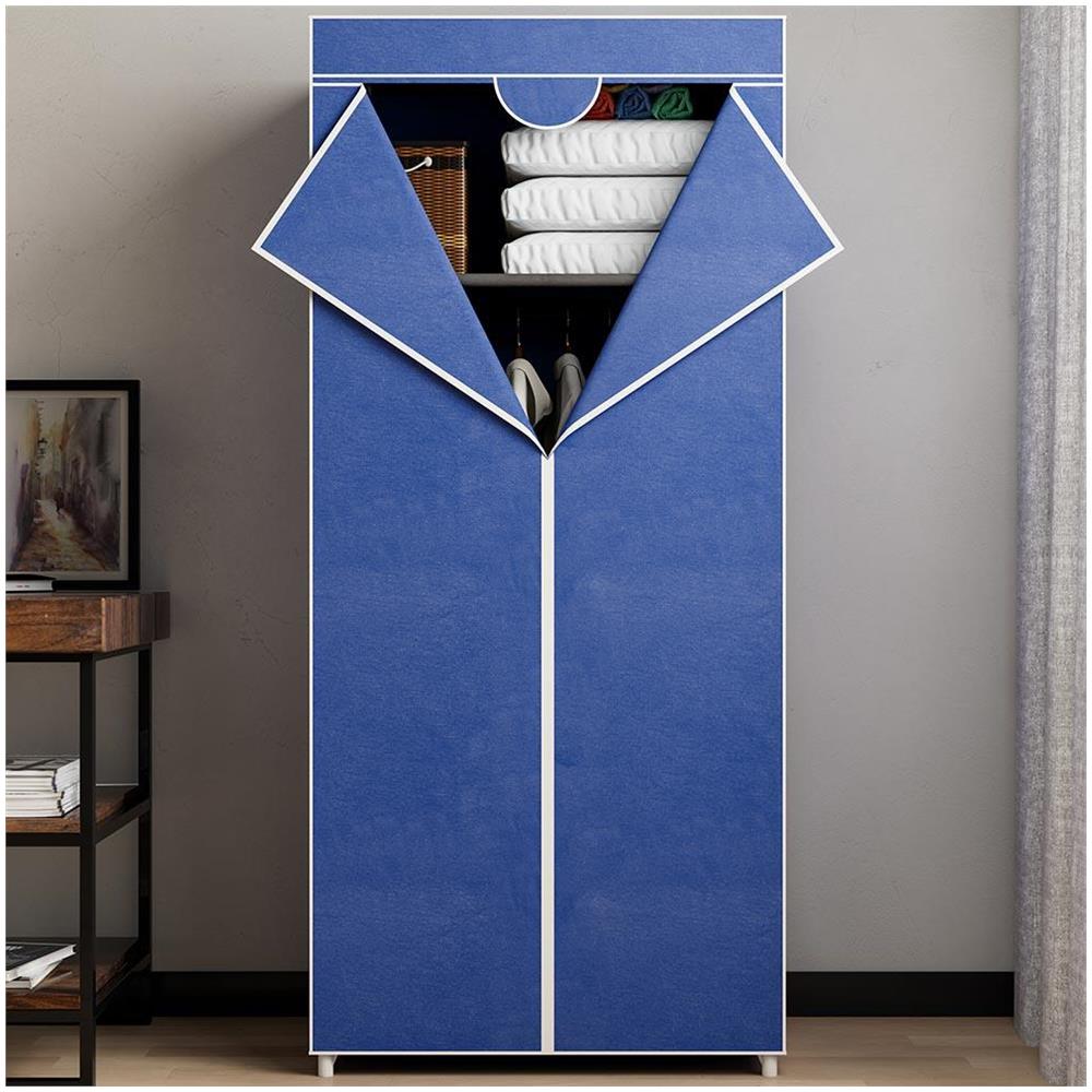 Armadio in tessuto TNT Guardaroba Appendiabiti con ripiano 70x46x160 cm Blu - Foto 1