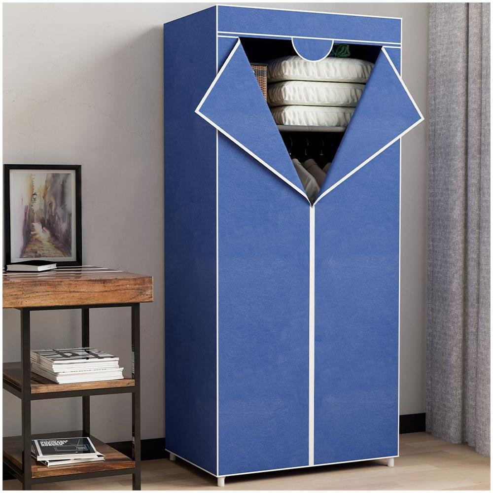 Armadio in tessuto TNT Guardaroba Appendiabiti con ripiano 70x46x160 cm Blu - Foto 2