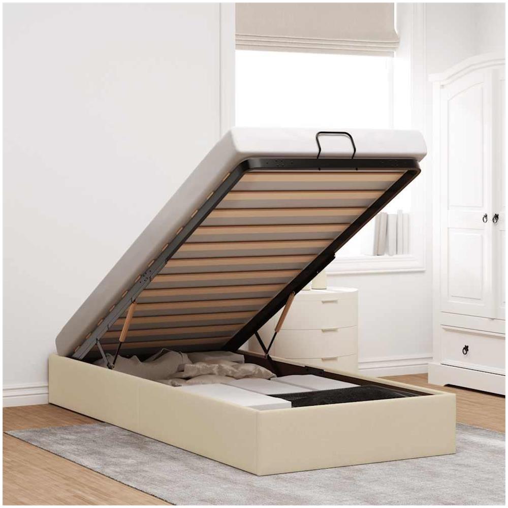 Struttura Letto Pouf senza Materasso Crema 90x200 cm in Tessuto - Foto 2