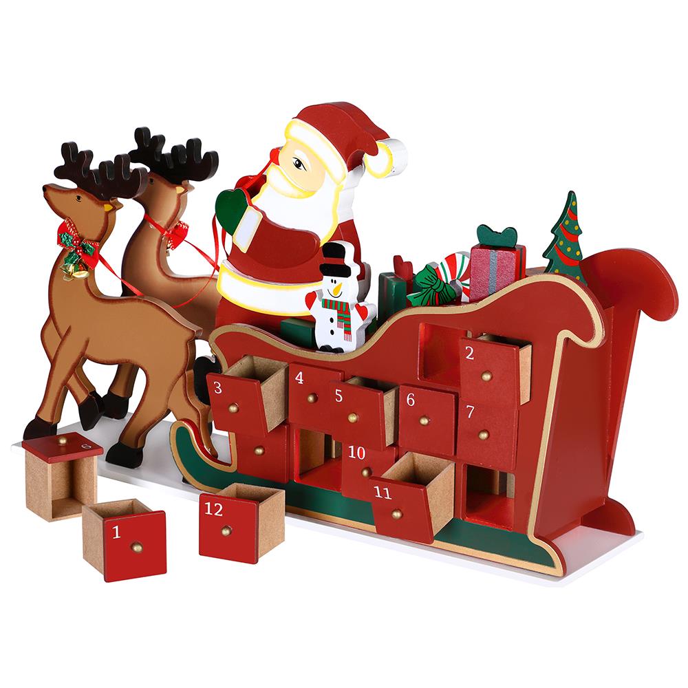 Calendario Avvento Slitta Babbo Natale Legno 24 Cassetti Decorazioni Natalizie - Foto 2