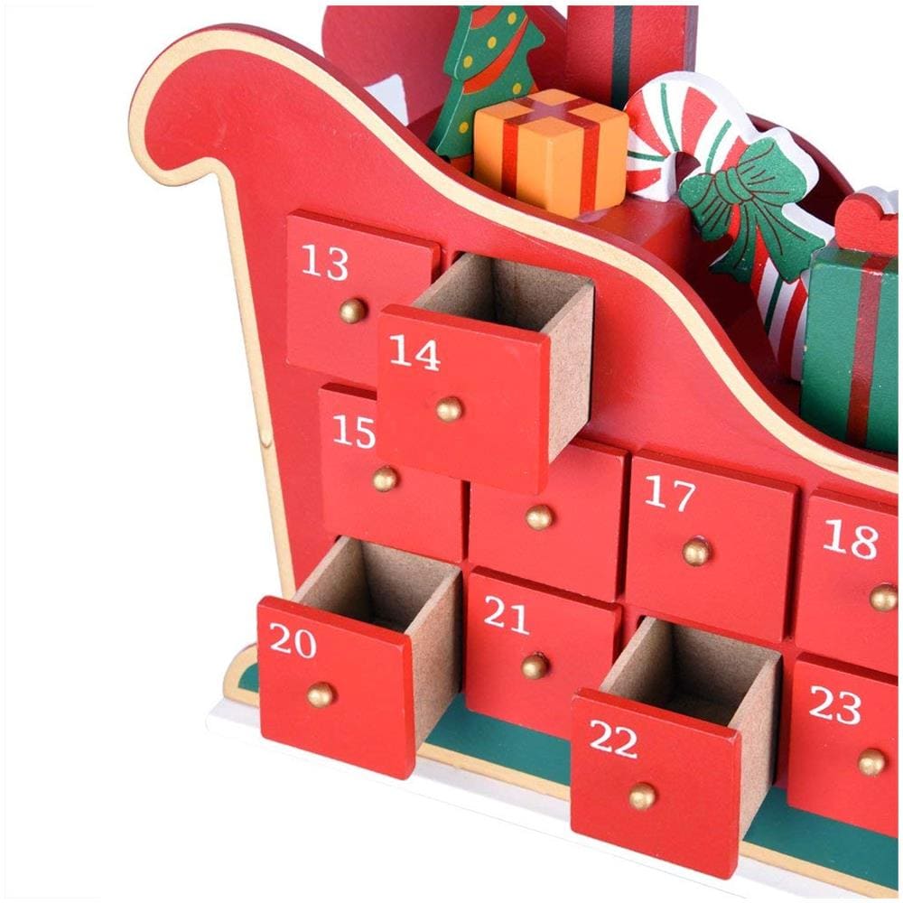Calendario Avvento Slitta Babbo Natale Legno 24 Cassetti Decorazioni Natalizie - Foto 3