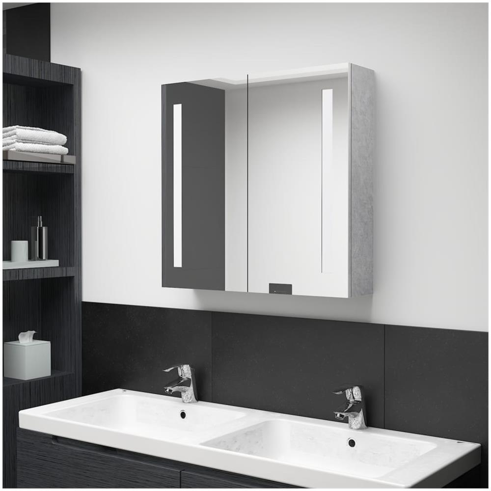 Armadietto Bagno con Specchio e LED Grigio Cemento 62x14x60 cm - Foto 1