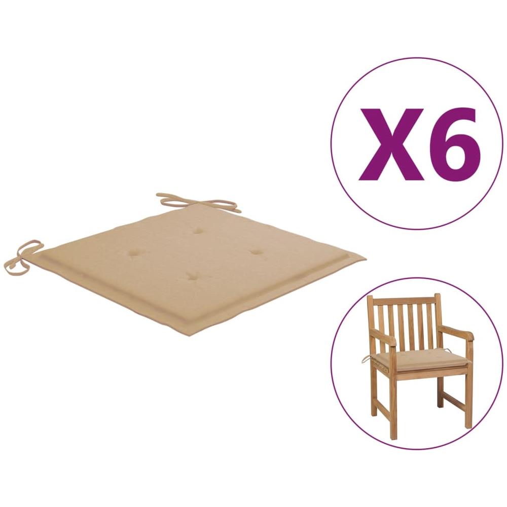 Cuscini per Sedie da Giardino 6 pz Beige 50x50x4 cm in Tessuto - Foto 1